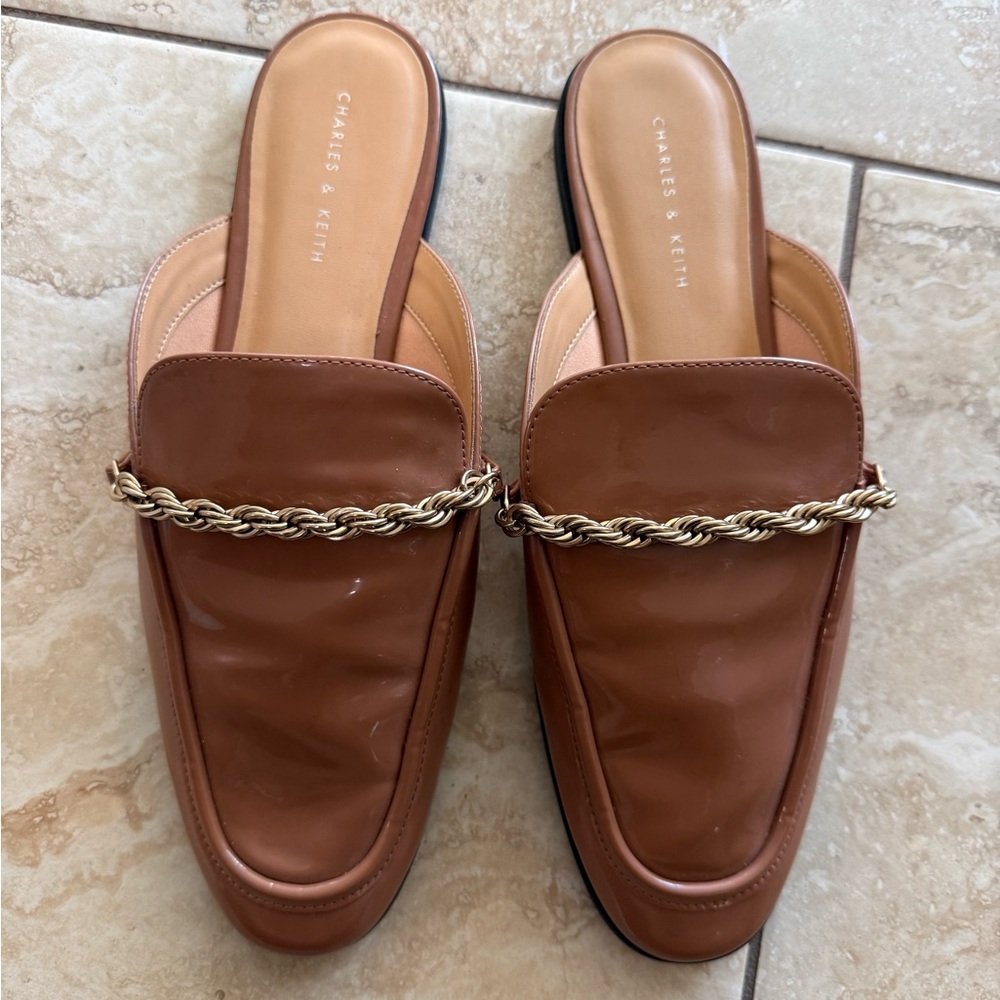 Charles & Keith Tan Chain Mules